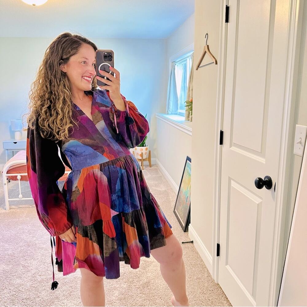 Tuckernuck Oliphant Purple Blue Orange Cotton Long Sleeve Mini Dress Medium